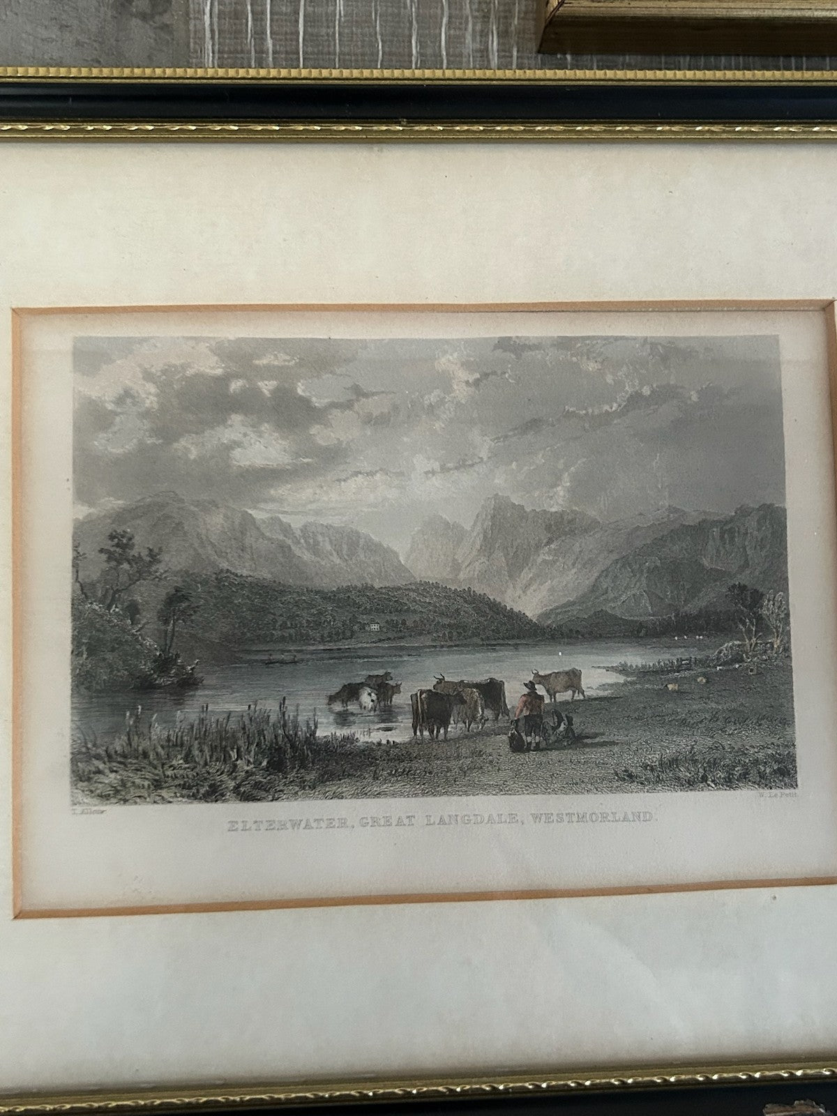 Antique Set 3 T Allom Lake District Steel Engravings Derwent Elterwater Framed5