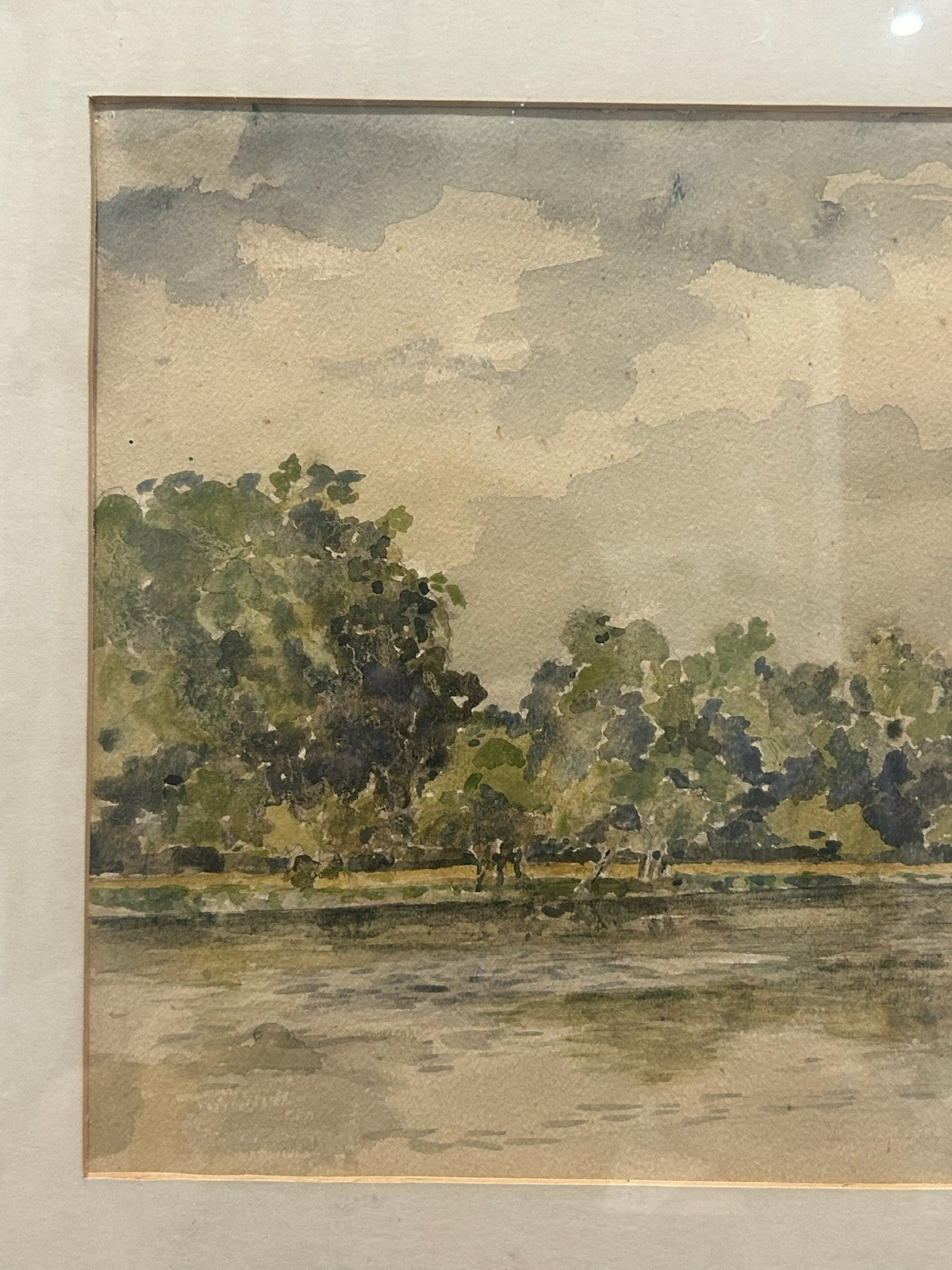Framed Watercolour Painting River Landscape Trees Reflections Unsigned1