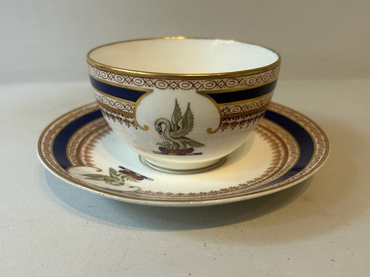Coalport Armorial Cabinet Cup & Saucer Cobalt Blue Gilt Swan Crest c.19000