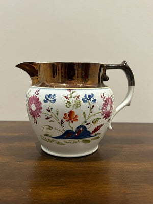 Victorian Copper Lustre Jug Hand Painted Floral Band A/F