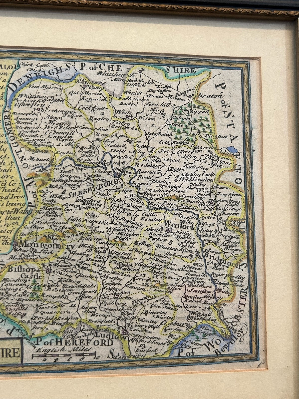 Shropshire Antique County Map 18th Century Hand Coloured Framed Small2