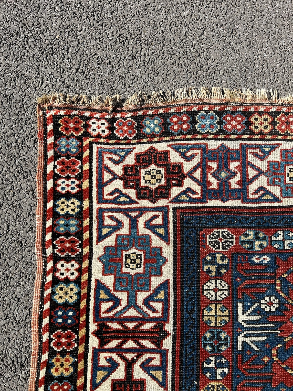 Antique Caucasian Kuba Shirvan Afshan Rug Hand Knotted Wool Blue 19thC 150x100cm8