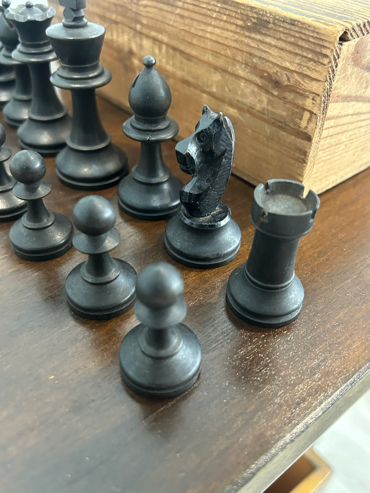 Vintage Wooden Chess Set Complete with Original Storage Box Staunton Style6