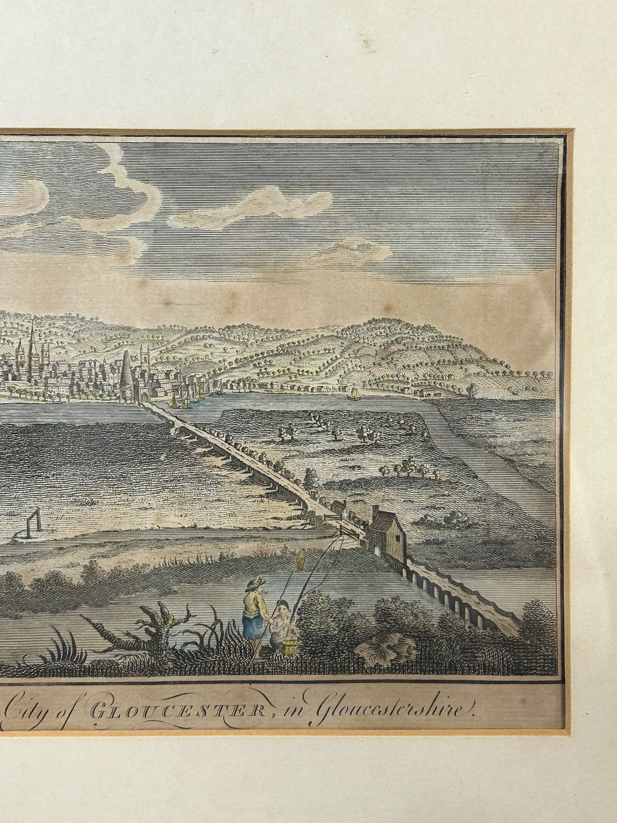 Perspective View of the City of Gloucester 18thC Hand Coloured Engraving Framed3