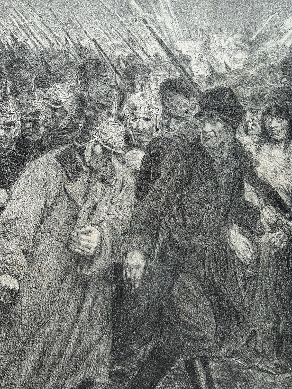 Henry de Groux Signed WWI Lithograph German Soldiers Driving Civilians Remarque2