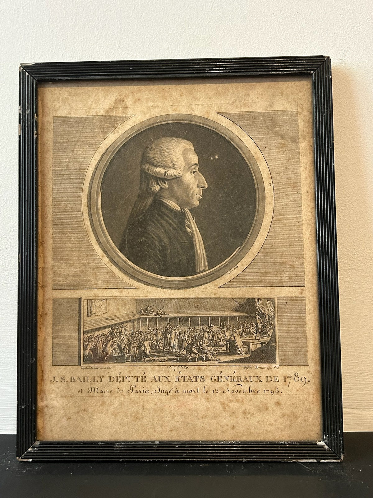 Bailly Mayor of Paris French Revolution Aquatint Portrait Levachez 1798 Framed0