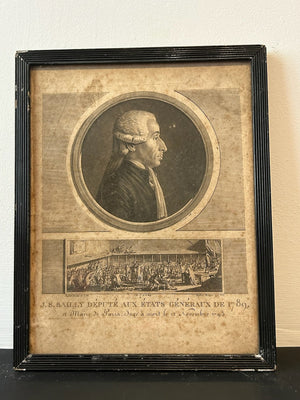 Bailly Mayor of Paris French Revolution Aquatint Portrait Levachez 1798 Framed