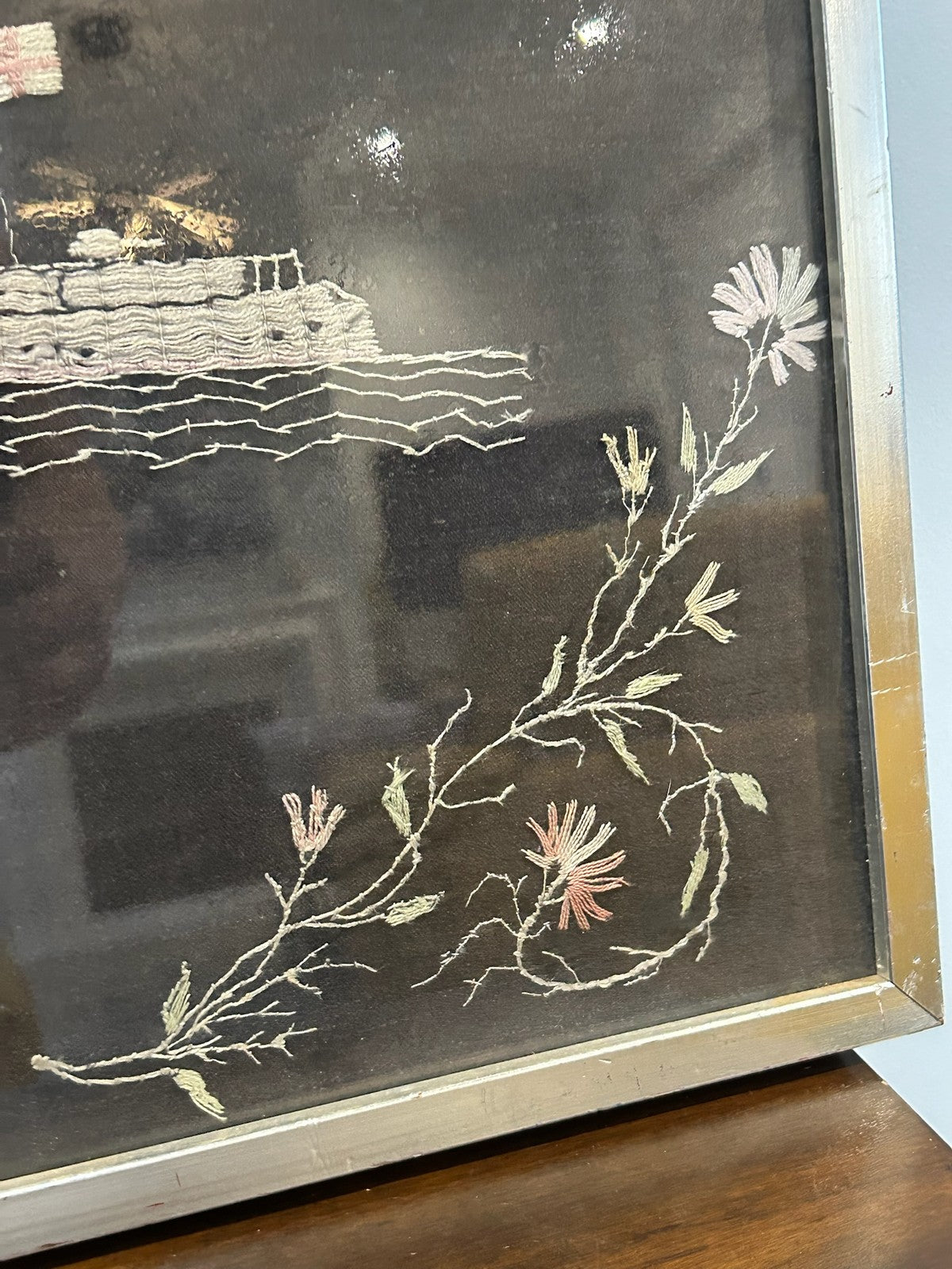 Antique WW1 Sailor Silkwork Embroidered Picture HMS Anemone Royal Navy Framed4