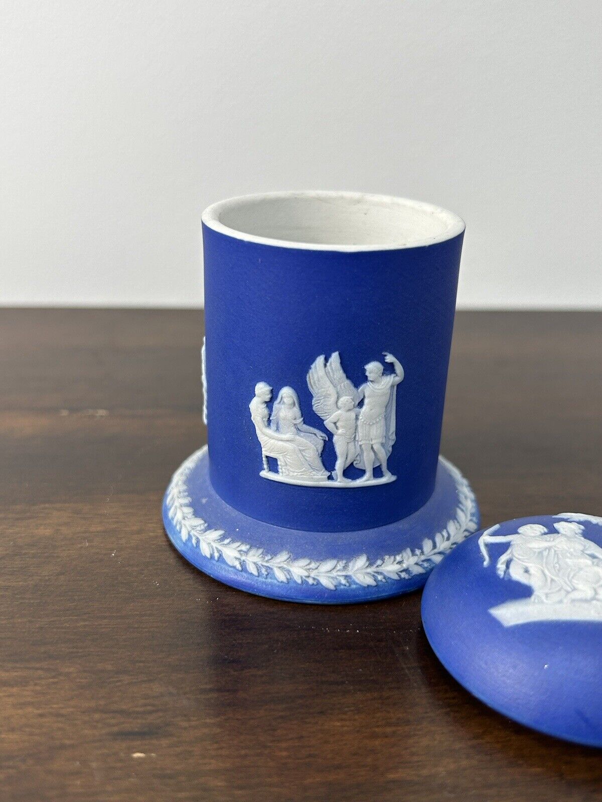 Wedgwood Blue Jasperware Match Box Lidded Container Blue