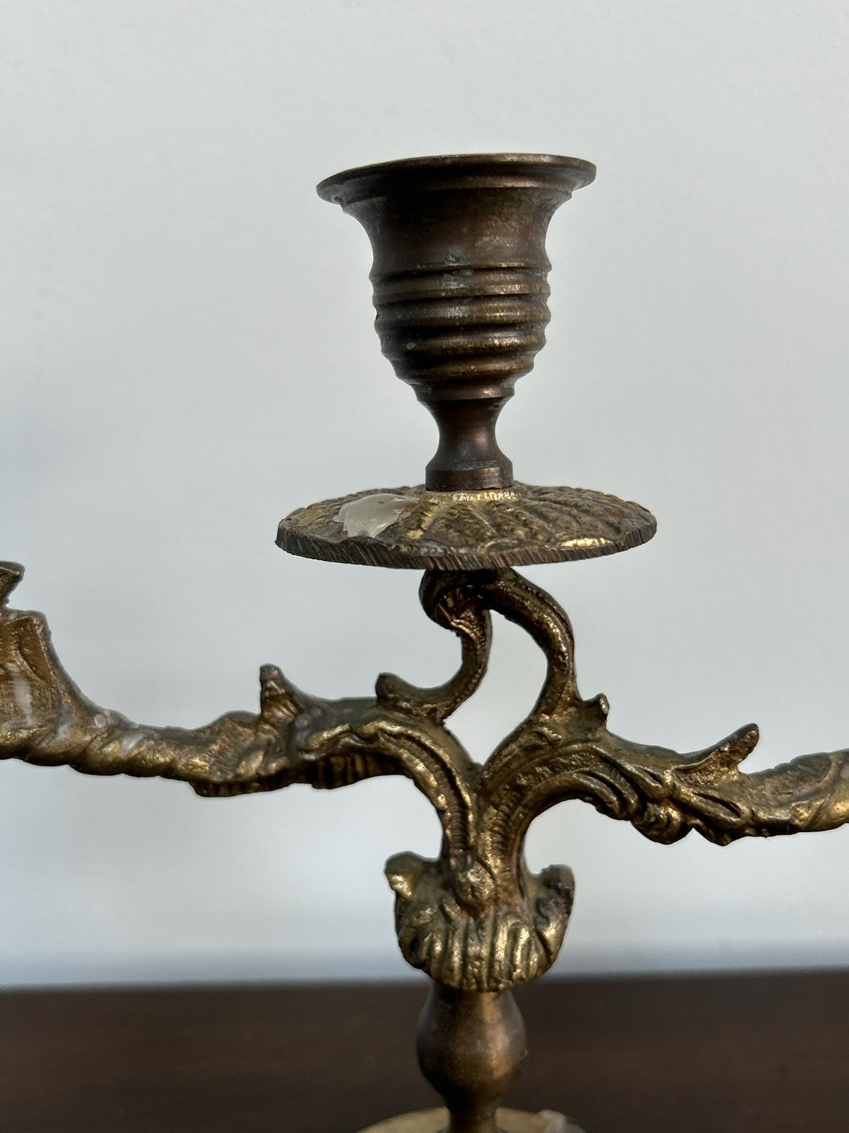 Antique Brass Candlestick Rococo Style Good Condition3