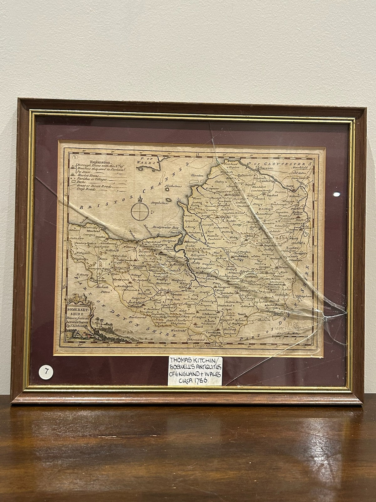 Antique Thomas Kitchin Map of Somersetshire Somerset 1786 Hand Coloured Framed0