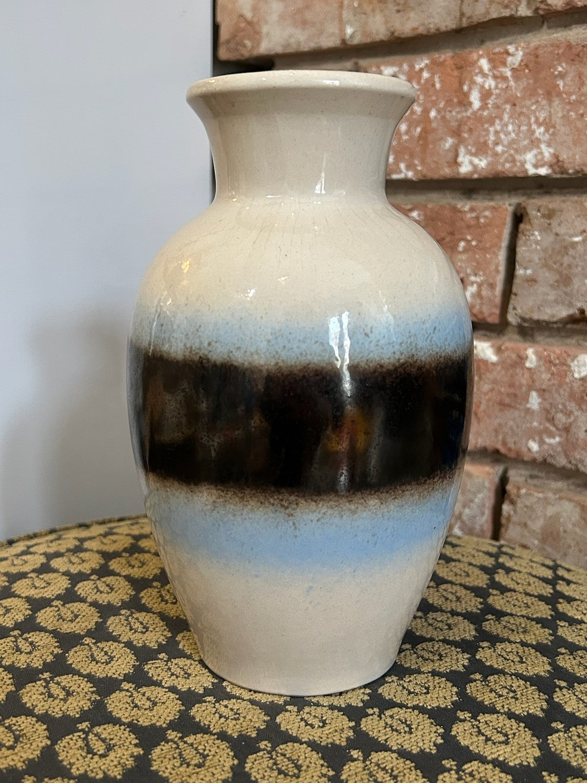 West German Pottery Vase 246 22 Cream Ground Black Band Mid Century Retro1
