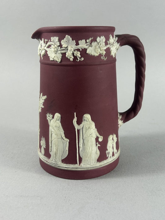 Antique Crimson Wedgwood Jasperware Classical Relief Pitcher 14cm