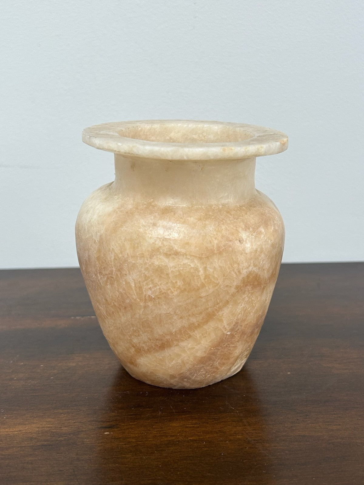 Egyptian Alabaster Hand Carved Small Vessel Urn Vase 11.5cm1