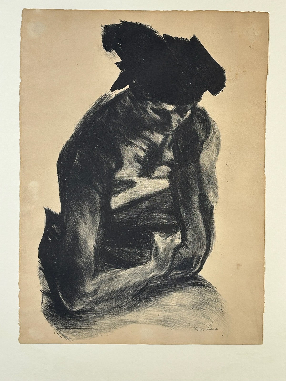 Nan Lurie Pencil Signed Lithograph Seated Figure Study 1930s WPA Artist Framed1