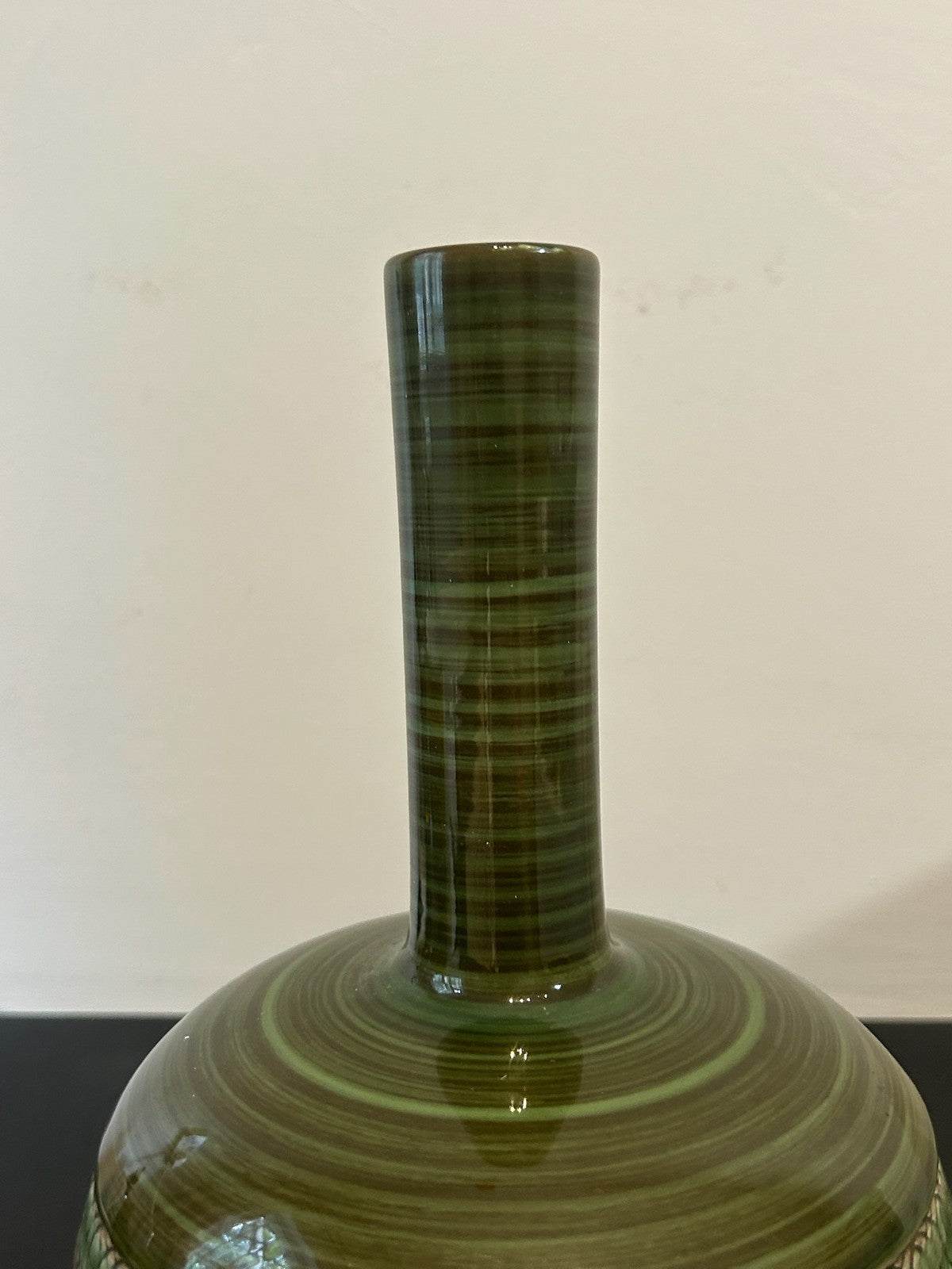 Ernestine Salerno Italy Green Glazed Bottle Vase Mid Century 25cm2