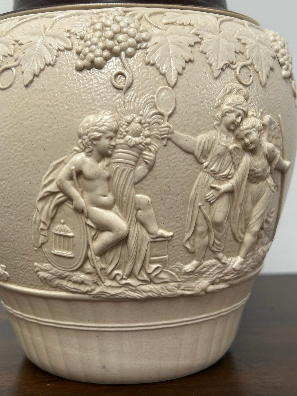 Large Turner Stoneware Jug 23cm Bacchanalian Classical Relief Georgian c18005