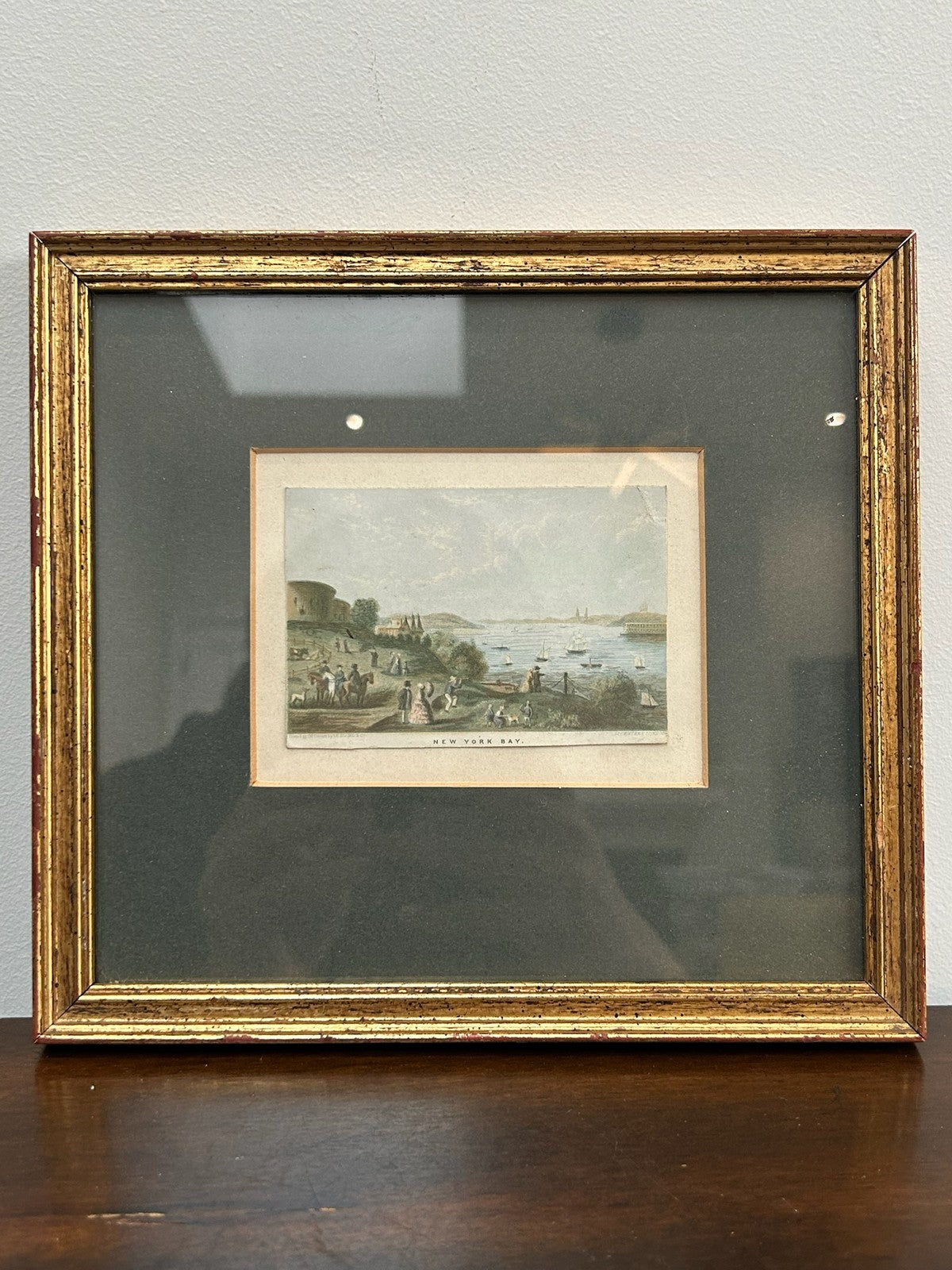 Antique Le Blond Baxter Process New York Bay Oil Colour Print Framed Americana0