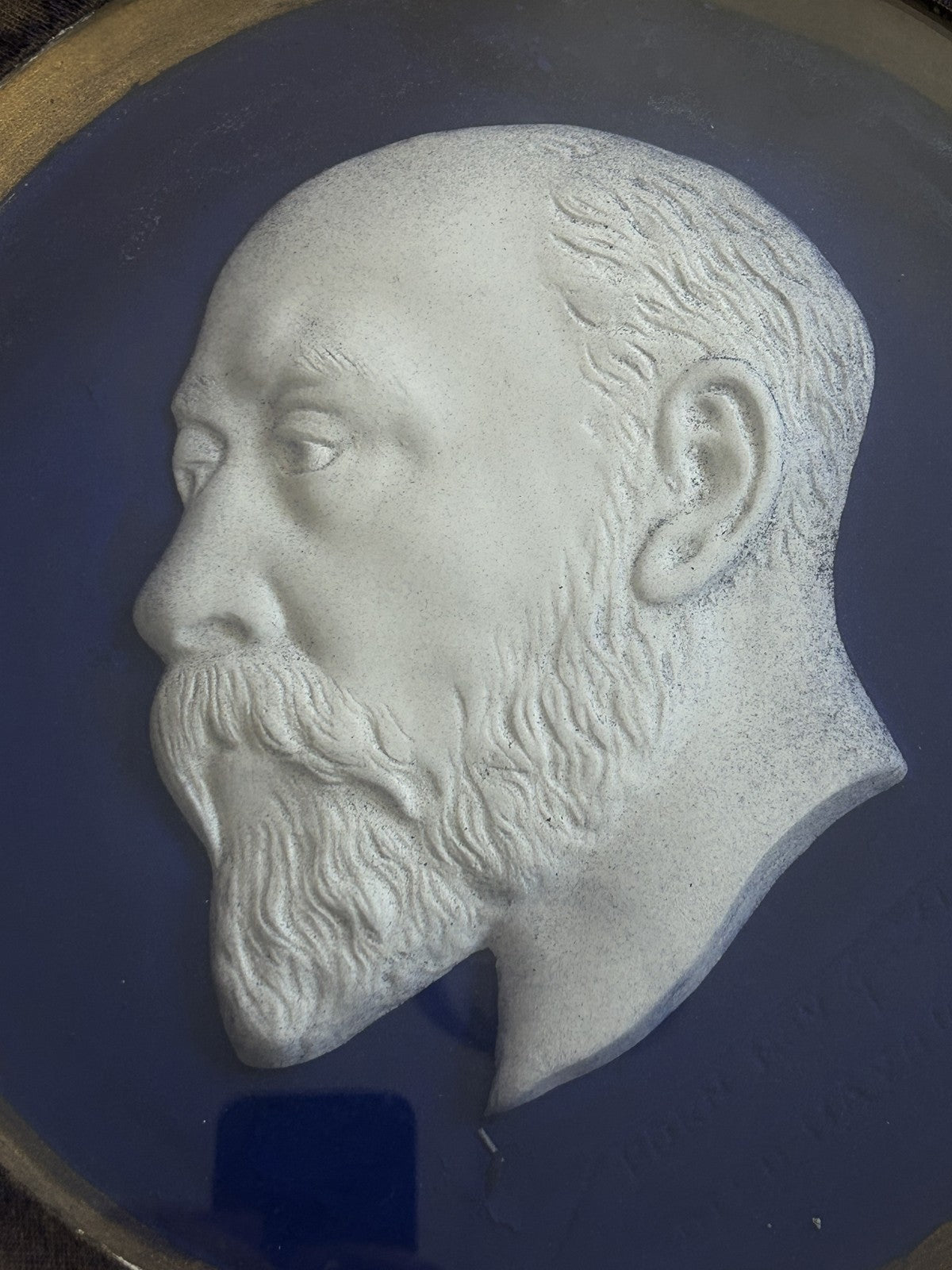 Antique Edward VII Blue Ground Relief Portrait Plaque, c.1910