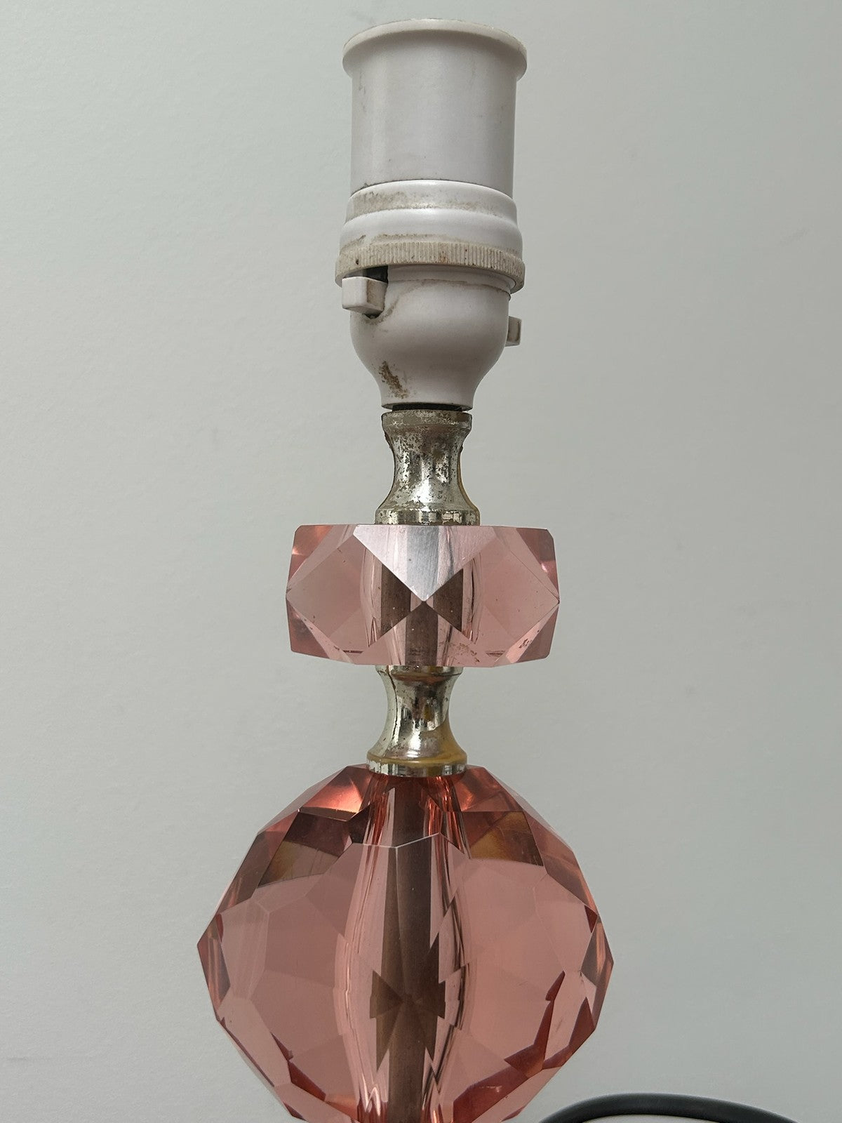 Pair Pink Cut Glass Table Lamps Faceted Rose Bases Rewired 34cm3