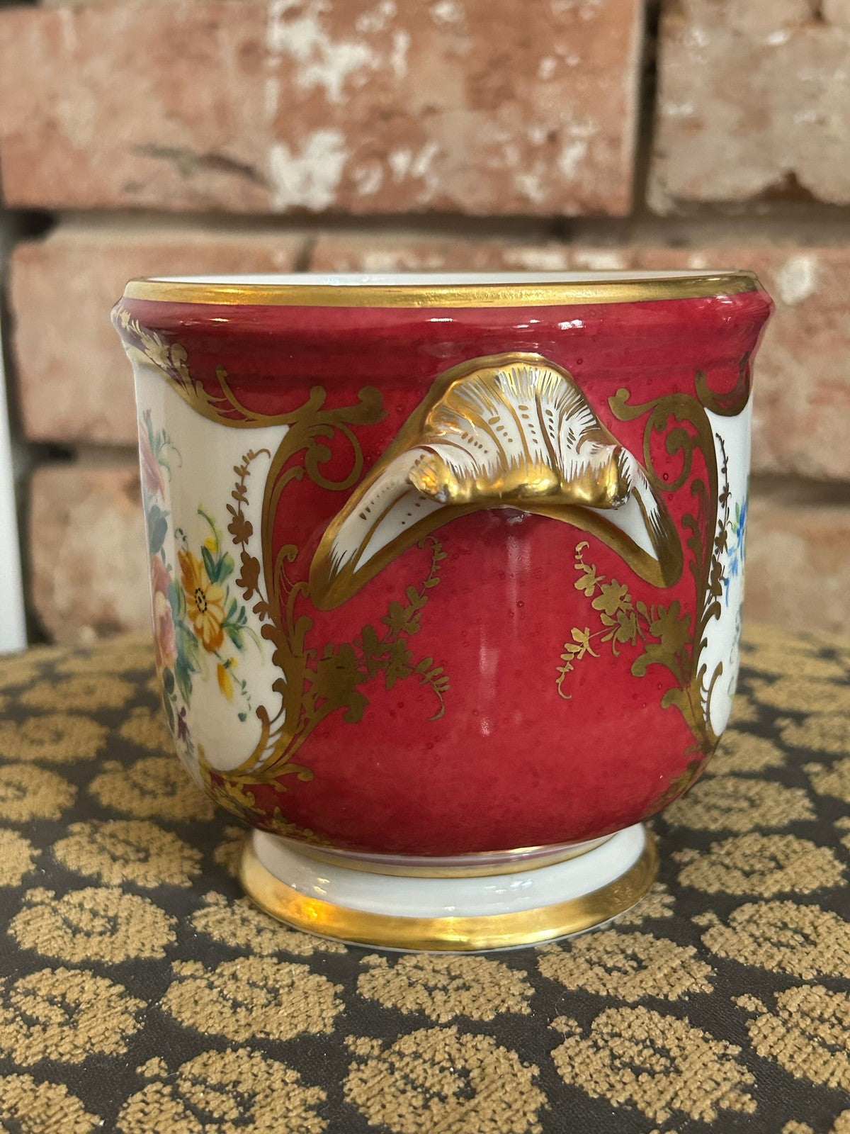 Le Tallec Paris Hand Painted Porcelain Cachepot Crimson Gilt Floral Reserves7