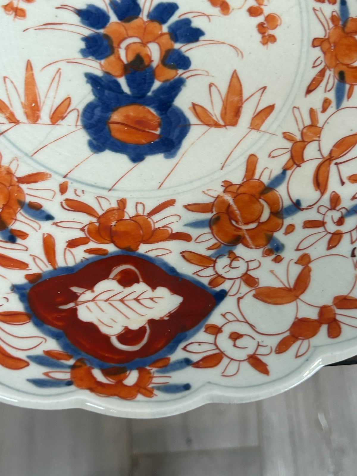 Antique Japanese Imari Porcelain Plate Iron Red Blue A/F Chip2