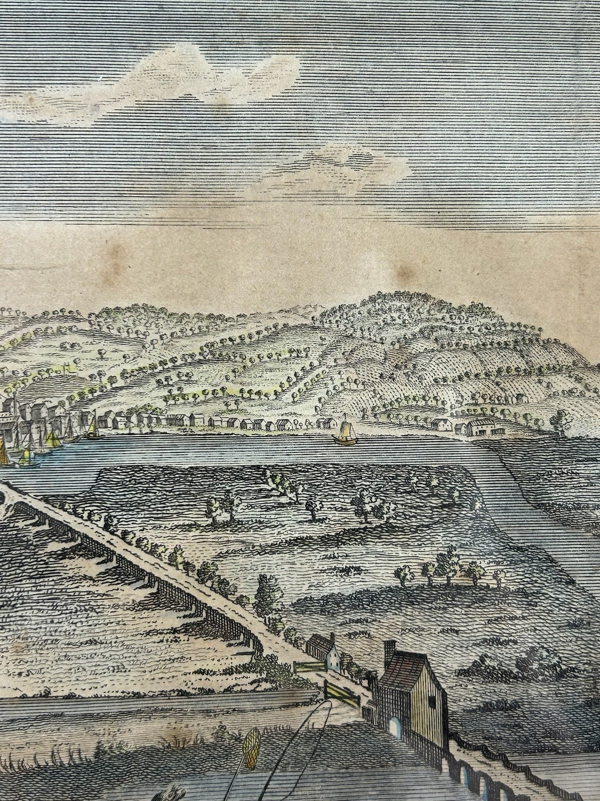 Perspective View of the City of Gloucester 18thC Hand Coloured Engraving Framed9
