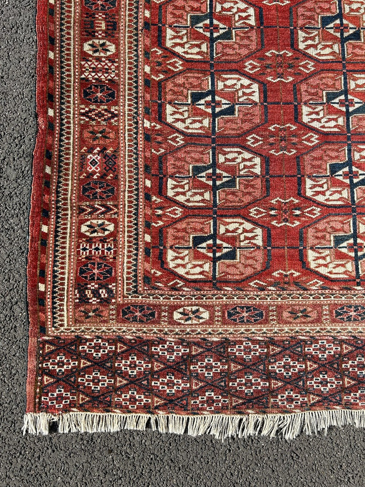 Antique Tekke Turkmen Rug Hand Knotted Wool Bokhara Gul Early 20thC 110x130cm5