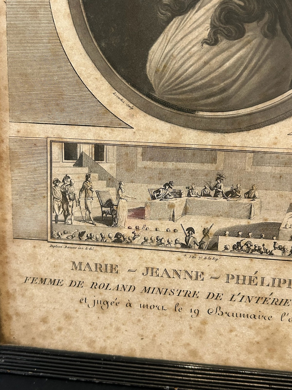Madame Roland Girondin French Revolution Aquatint Portrait Levachez 1799 Framed2