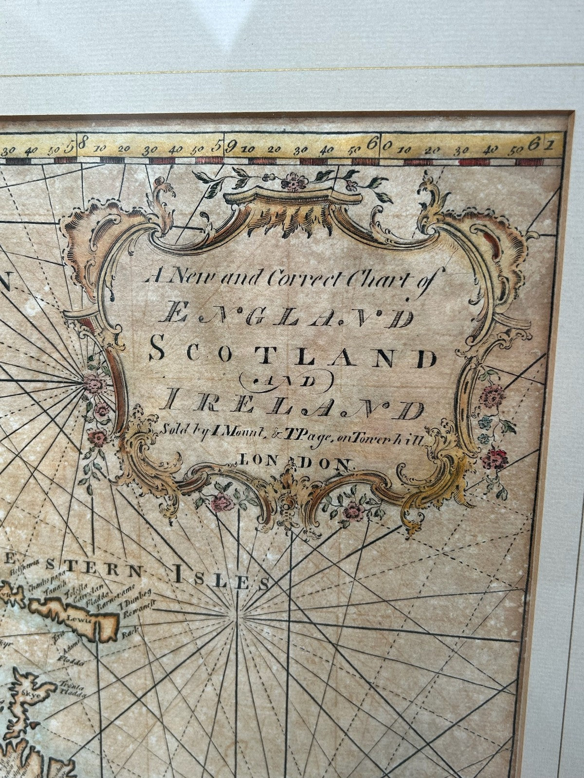Antique Engraved Sea Chart England Scotland & Ireland Hand Coloured Framed Map3