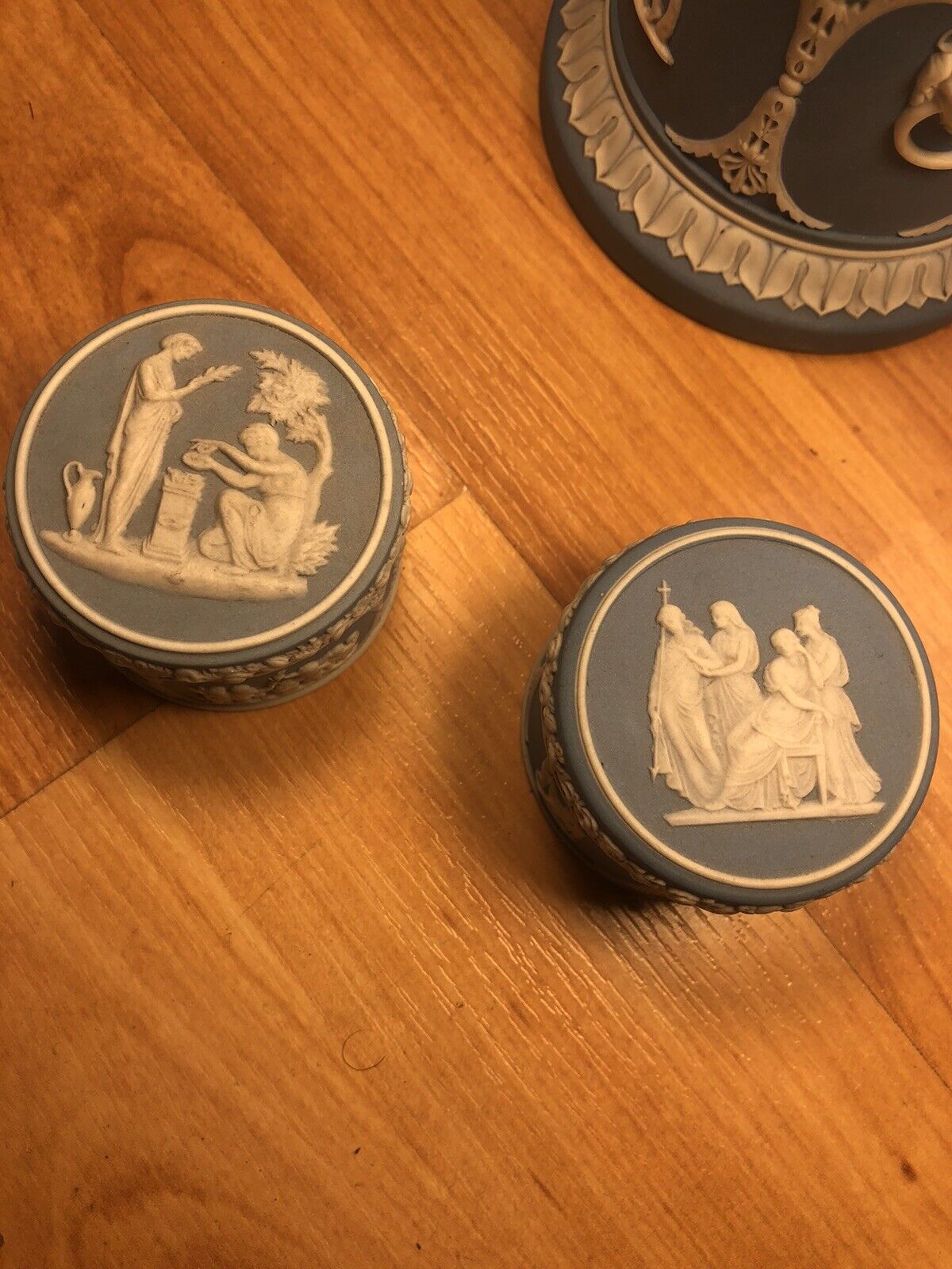 Pair light blue early wedgwood pill boxes - 19th century