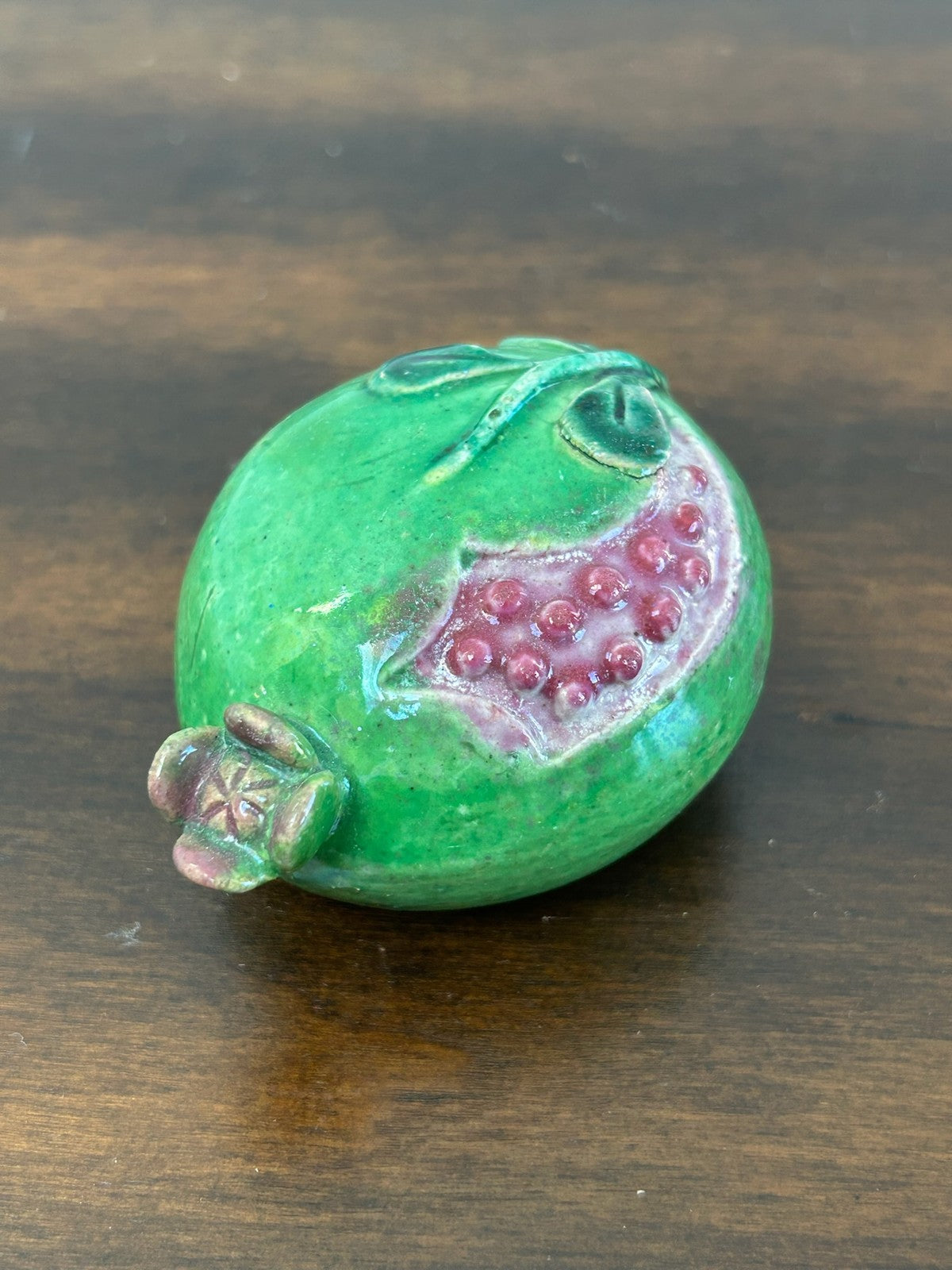 Green Glazed Pottery Pomegranate Lidded Box0