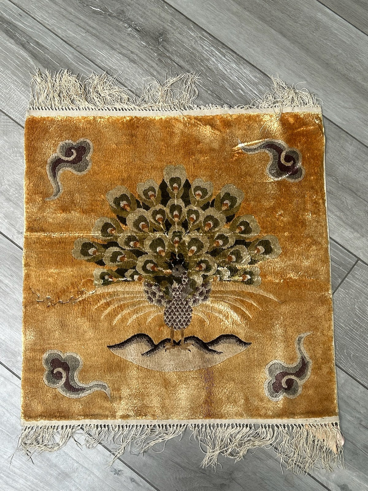 Antique Handwoven Miniature Carpet Rug Square Wall Panel0