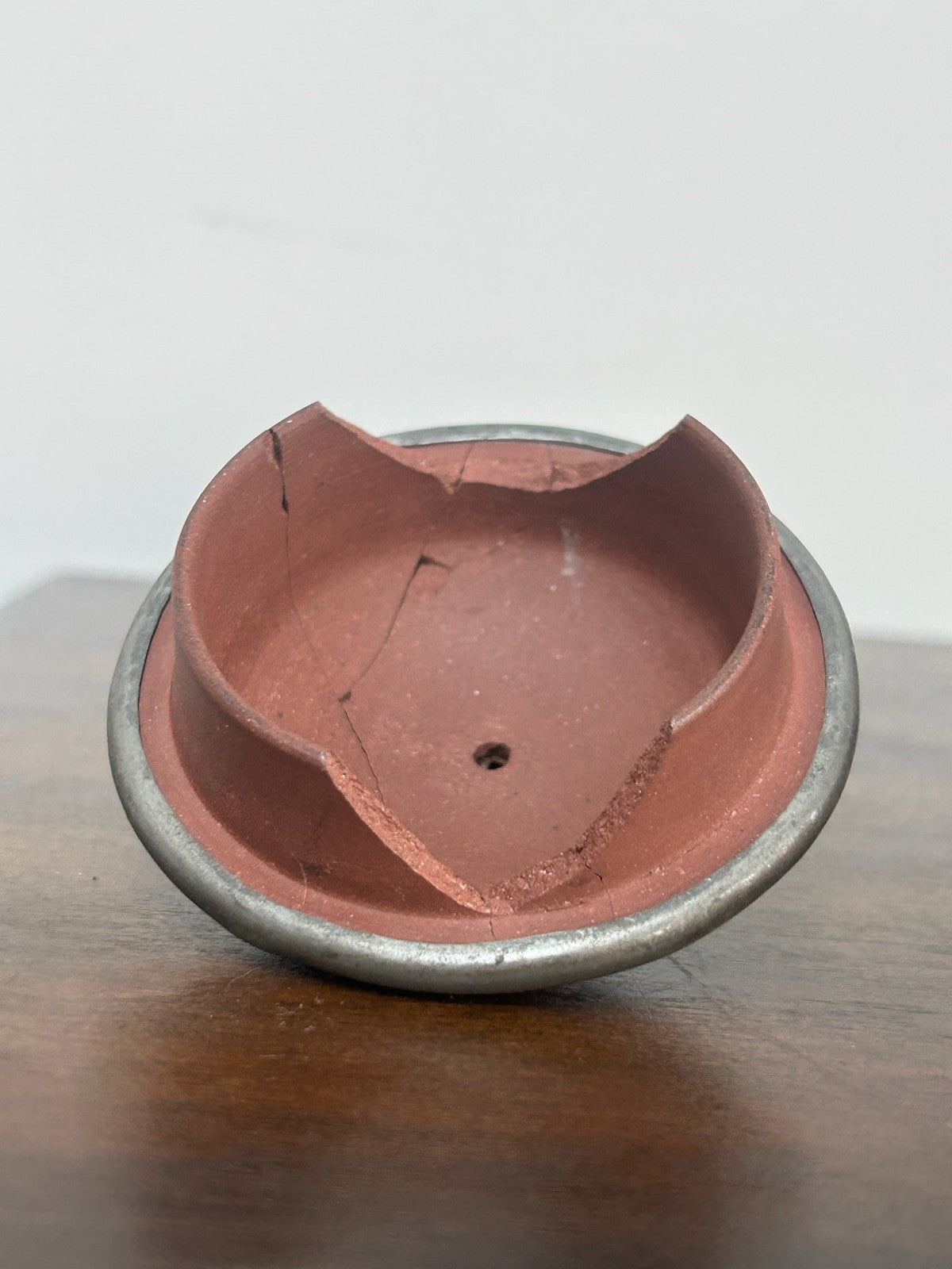 Chinese Yixing Zisha Stoneware & Pewter Mounted Vessel 11cm6