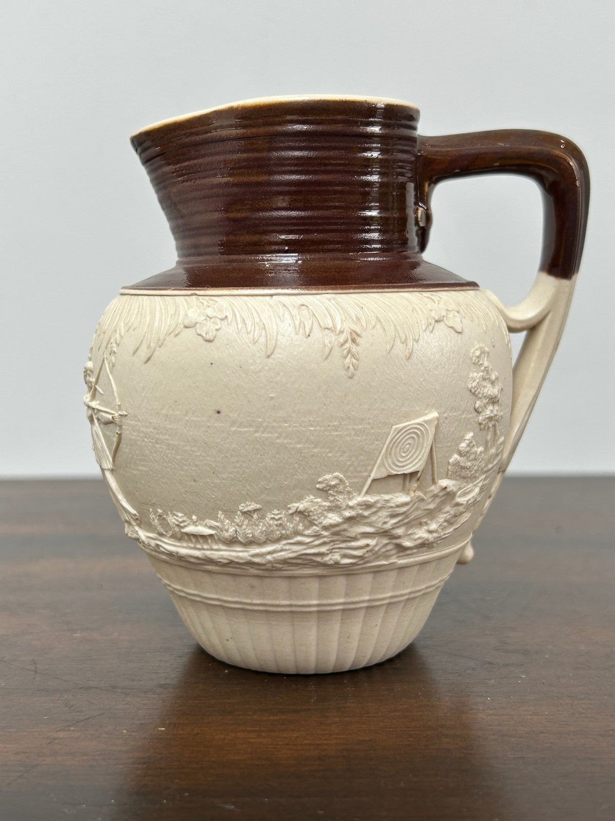 Antique Turner Stoneware Jug c1800 Sprigged Sporting Scene Georgian Drabware2