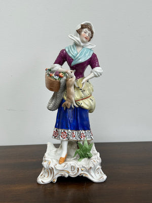 Antique Chelsea Style Porcelain Figurine Lady Flowers Gold Anchor Mark 22cm