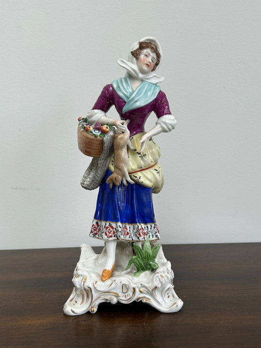 Antique Chelsea Style Porcelain Figurine Lady Flowers Gold Anchor Mark 22cm0