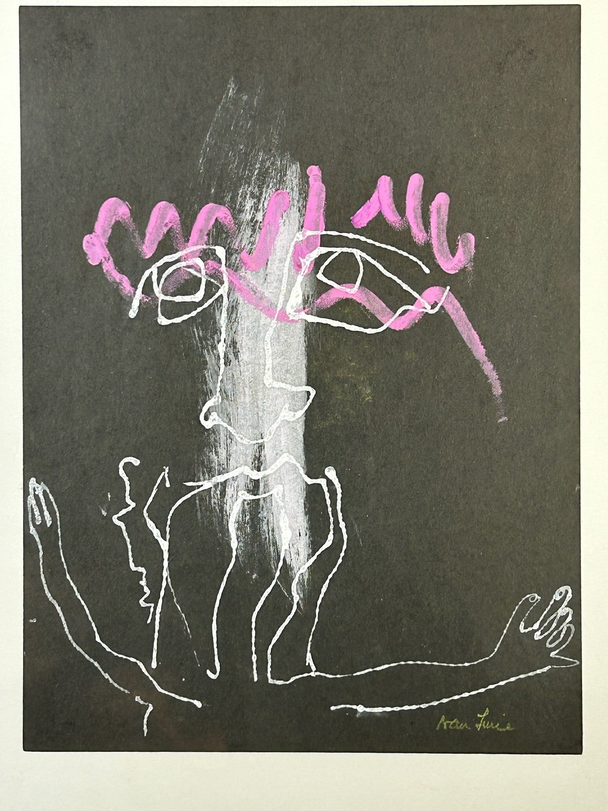 Nan Lurie Original Signed Mixed Media Figure Black Paper Pink White WPA Artist8
