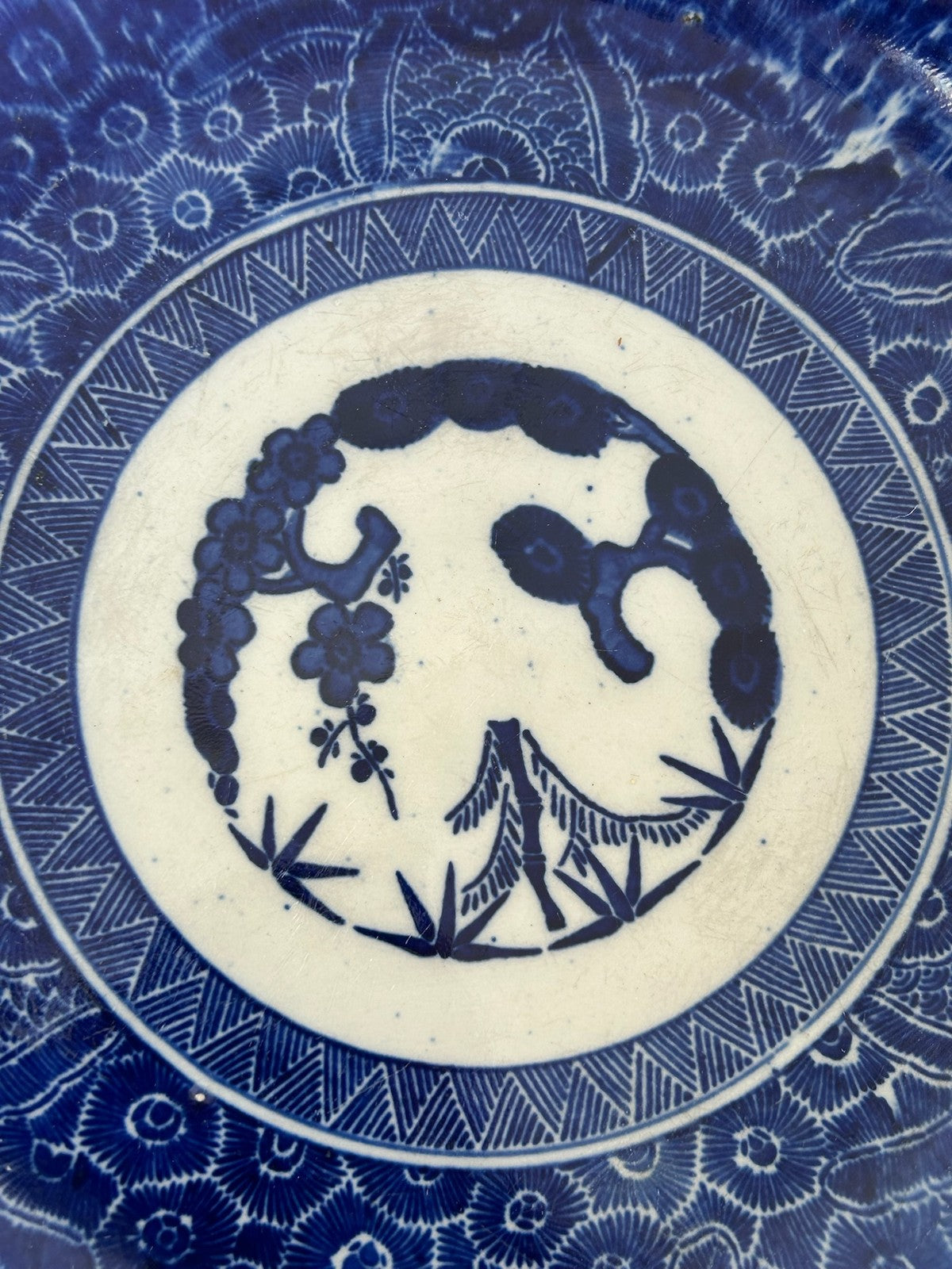 Japanese Blue & White Transfer Plate Central Figure Roundel 29cm4