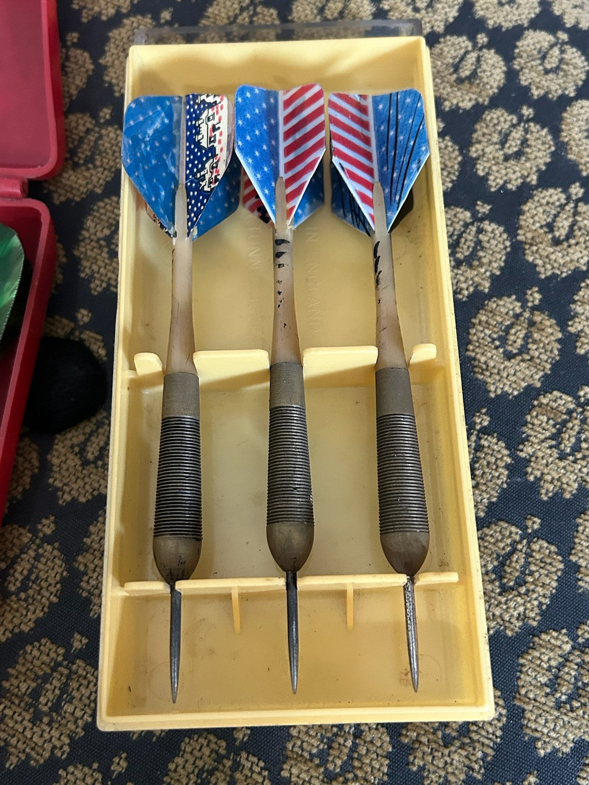 Vintage Set of Three Brass Darts in Original Case Flights1