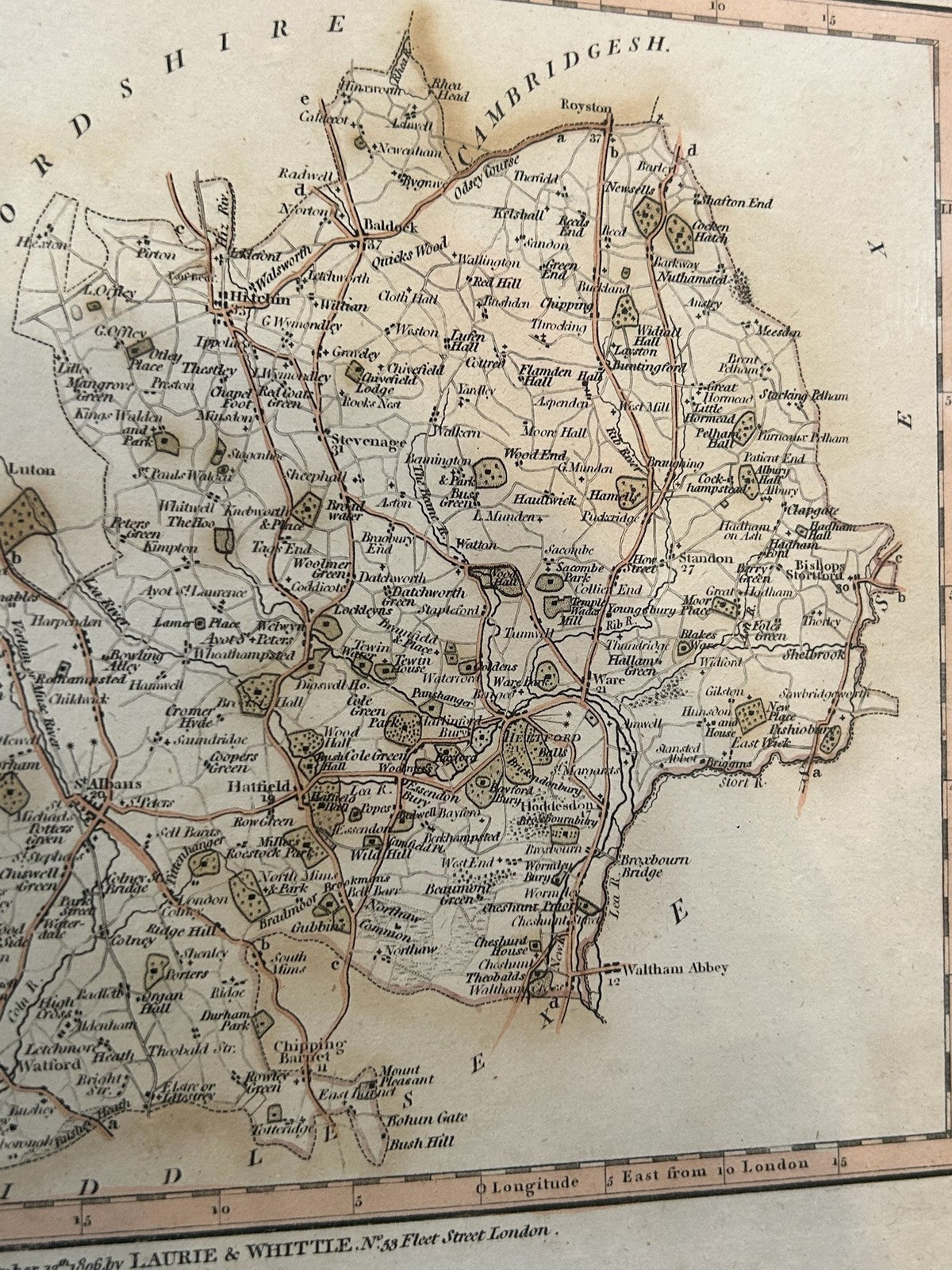Laurie & Whittle Hertfordshire Antique Map 1806 Hand Coloured Framed 28x24cm4