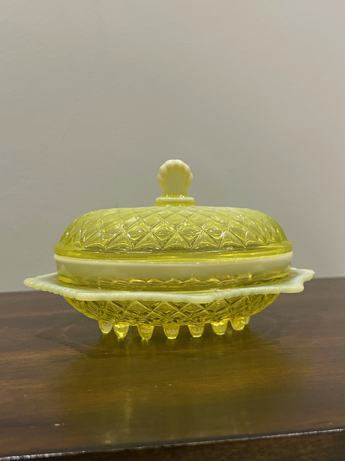 Davidson Primrose Pearline Uranium Glass Butter Cheese Dish Quilted Pillow Sham0