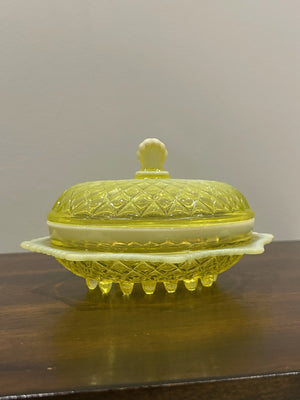 Davidson Primrose Pearline Uranium Glass Butter Cheese Dish Quilted Pillow Sham
