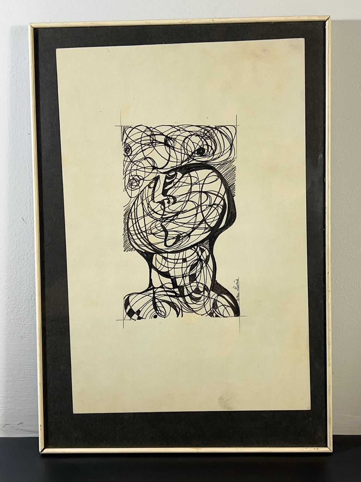 Nan Lurie Original Signed Pen & Ink Drawing Abstract Head Modernist WPA Artist2