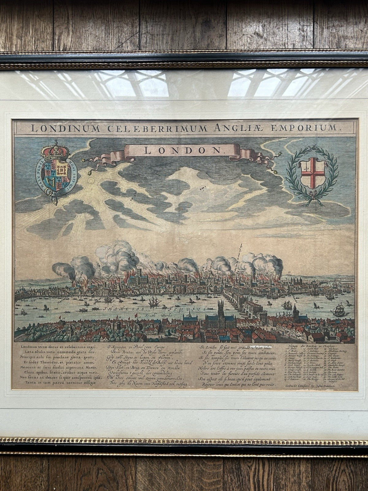 Rare 17thC Justus Danckerts London Great Fire 1666 Hand-Coloured Map0