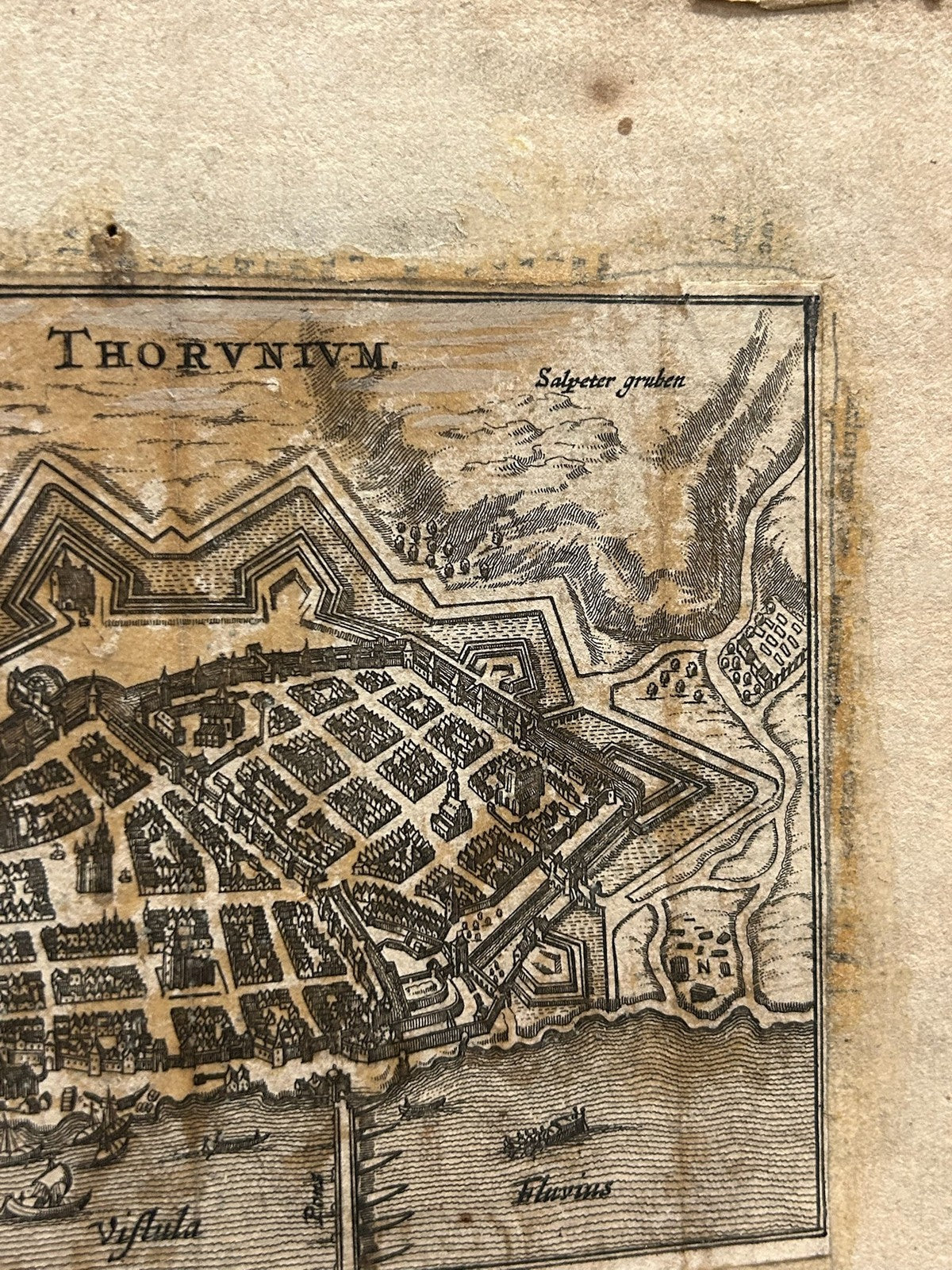 Antique 17th Century Town Plan Thorn Torun Poland Thorunium Copper Engraving3