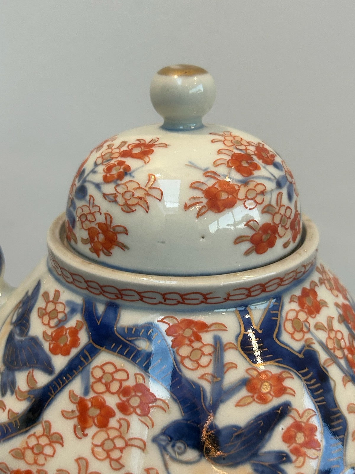 Antique Chinese Export Imari Porcelain Teapot Cover Red Blue Painted 17cm3