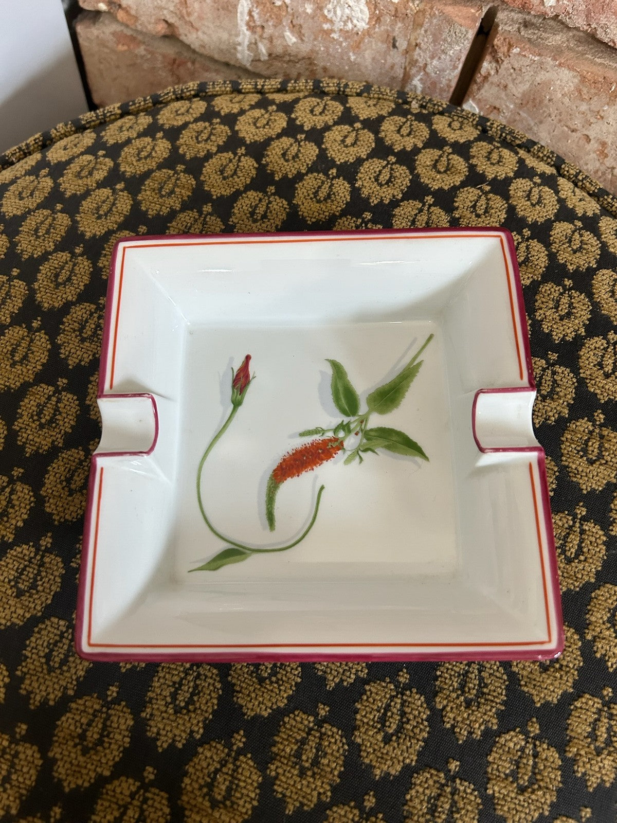 Salvatore Ferragamo Porcelain Ashtray Dish Hand Painted Bird Made in Italy Boxed0