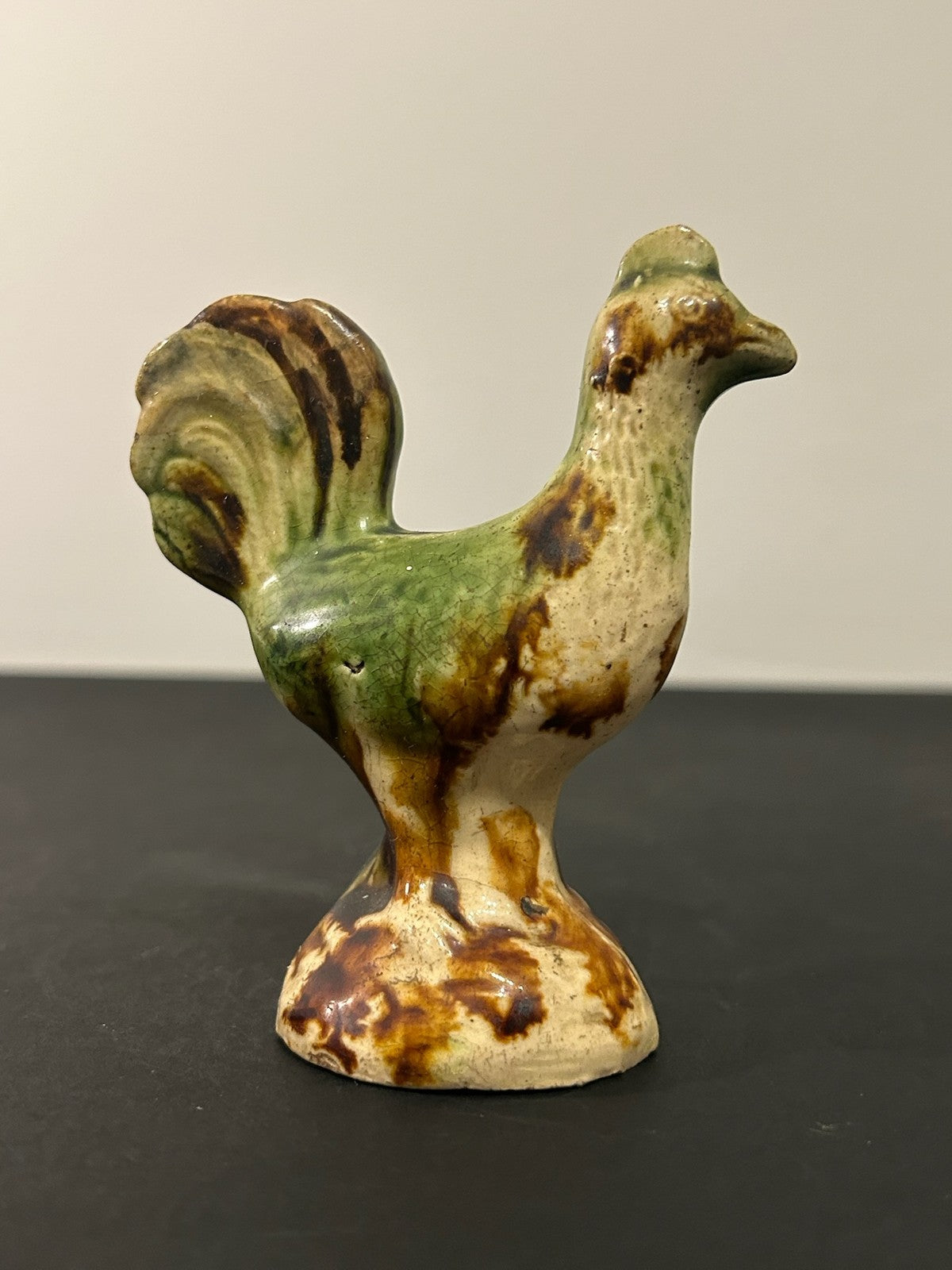 Whieldon Type Creamware Cockerel Bird Figure Green Brown Glazes Pedestal 10cm3