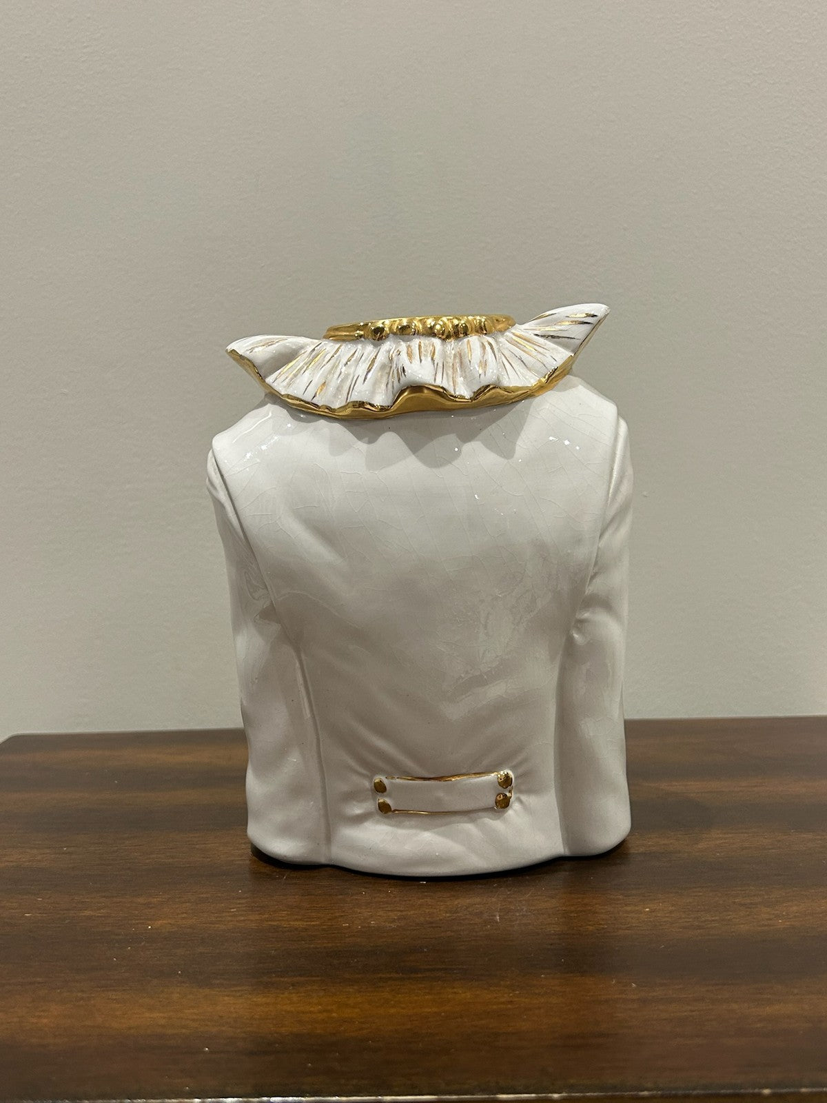 Italian Porcelain Figural Jacket Waistcoat Vase White Gilt Made in Italy2